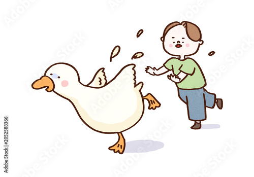 Vászonkép Man desperately chasing a fleeing goose, wild goose chase or futile pursuit conc