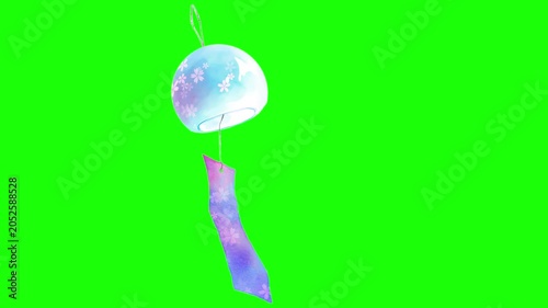水彩画の風鈴アニメーション。ループ。グリーンバック。