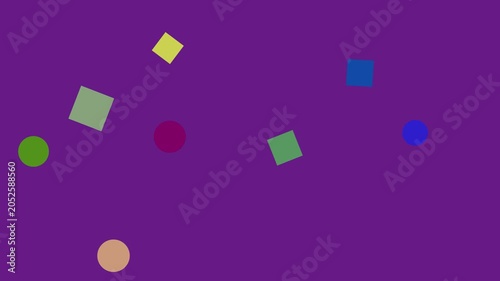Geometric shapes floating on purple background with black for text overlay motion graphics