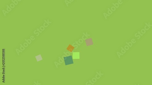 Green abstract background with floating colorful squares during daytime with soft lighting