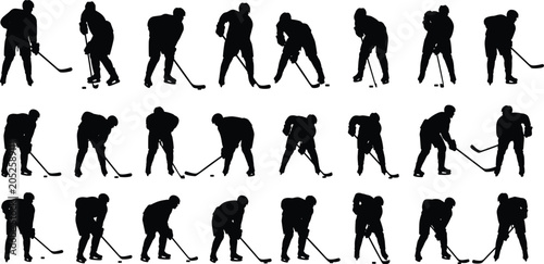 Photography Black Ice Hockey Player Silhouettes in Dynamic Skating, Shooting, and Passing Po