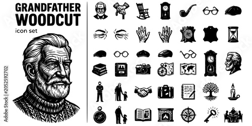 Foto Wise Grandfather Woodcut Black White-Wrinkle Line Story Patriarch Stance-Wisdom