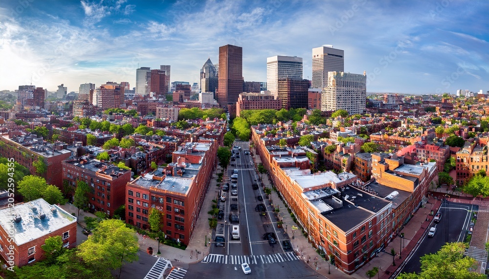 Naklejka premium boston back bay neighborhood street and buildings aerial view