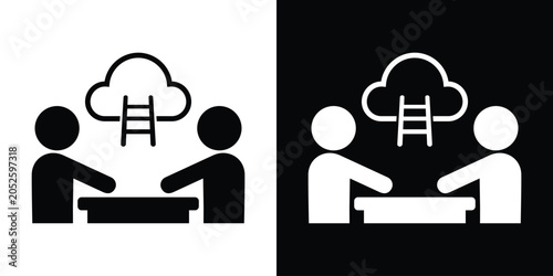 Fotografía Business growth and career advancement icon featuring a ladder leading up to a cloud with two corporate figures