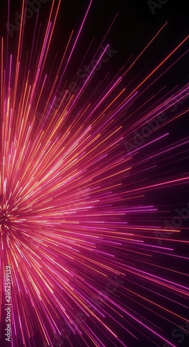 A glowing abstract background showing streaks of vibrant light flowing outward, symbolizing the sudden burst of a new idea or creative thinking, design, bright, vibrant
