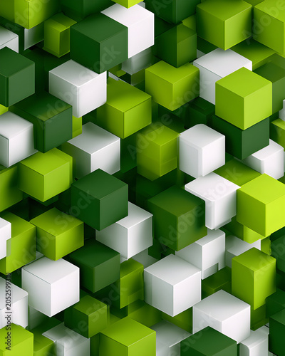 Green and White Floating Cube Abstract Background in Modern 3D Geometric Style