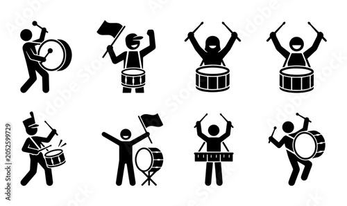 Canvastavla 8 Drummer Silhouette Icons, Flat, for Music Performance and Celebration