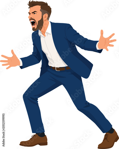 Vsai angry businessman yelling, expressing frustration and emotional rage