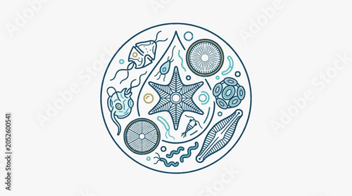 Bild auf Leinwand Microscopic organisms illustration in a circle.