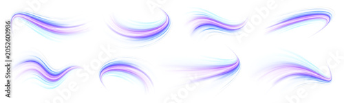 Foto Neon laser speed blue, purple lines, city road and highway traffic