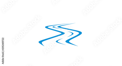 Abstract blue river symbol design isolated on white background with flowing lines
