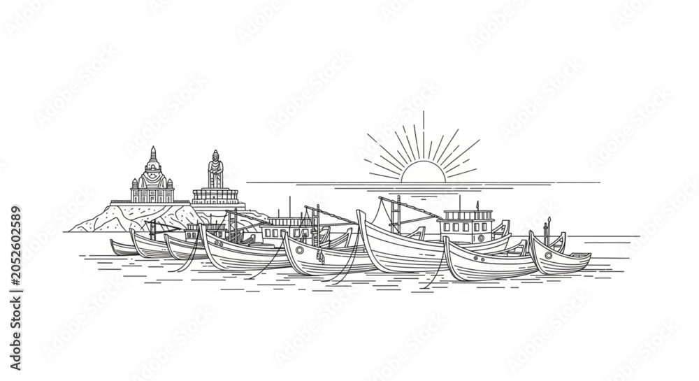 Fototapeta premium Fishing Boats on the Water Surface.