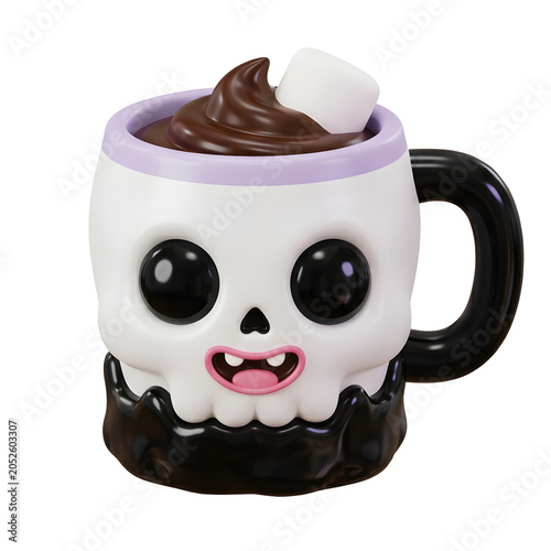 Cute Skull Mug with Hot Chocolate and Marshmallow