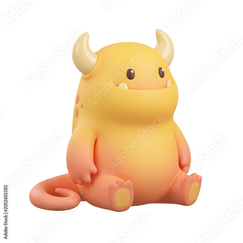 Cute Yellow Monster with Horns Sitting