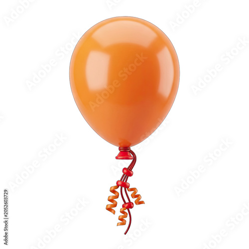 Orange Balloon with Red Ribbon and Confetti