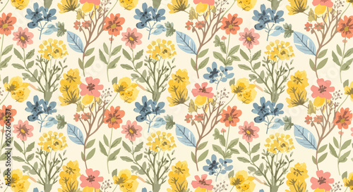 Foto Hippie flower pattern background vector psychedelic field vibe