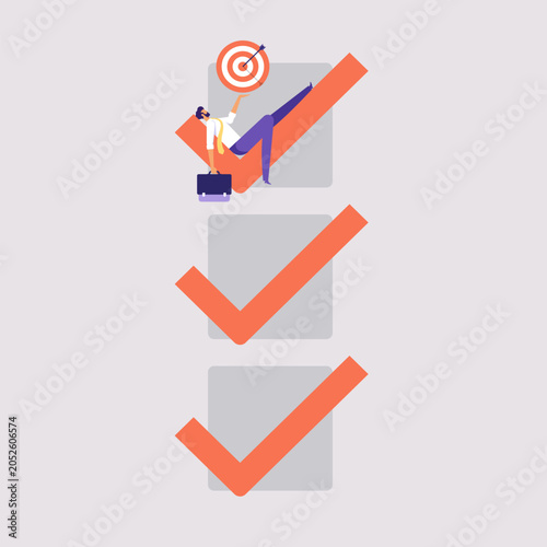 Finish work and achieve goal concept, complete project, challenge to success, businessman finish task checklist to achieve work target