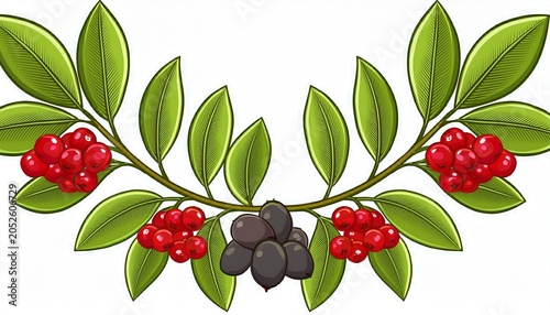 Laurel With Bery Branches Isolated On White