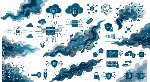 Photos Cyber security data network and cloud protection technology vector element set w