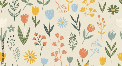 Tableau sur toile Sturdy flower pattern background vector bold leaf shapes