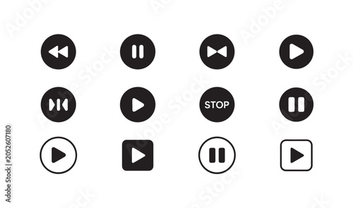 Obraz na płótnie Media player control icons set play pause stop rewind fast forward and back buttons