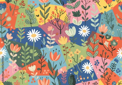 Bilde på lerret Youthful flower pattern background vector vibrant teen style