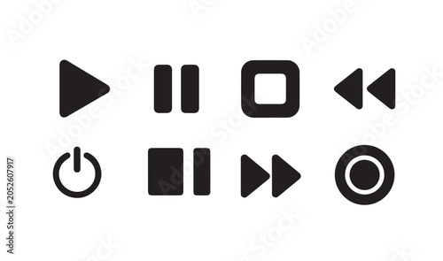 Modern media player controls collection graphic design icons for interface.
