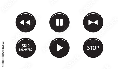 Photos Set of circular audio navigation buttons for music player applications and web interfaces