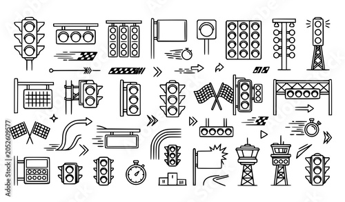 Photos Racing and traffic line art icons set vector illustration