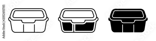 Bild auf Leinwand 3 Food Containers Outline Solid Silhouette Icons for Takeaway and Storage