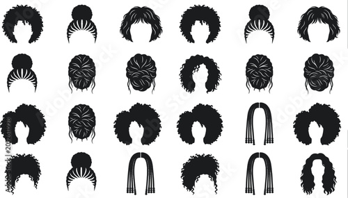 Obraz na płótnie Extensive collection of black silhouette representing various women hairstyles a