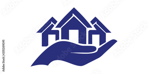 Home Icon With Hand Silhouette Flat Blue Design