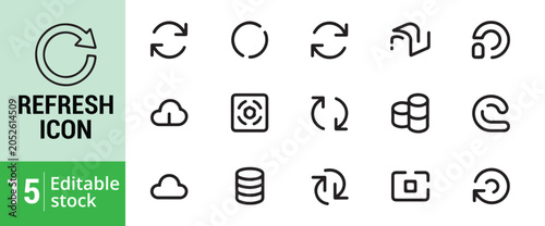 Obraz na plátně Set of fifteen thin line refresh and database icons for web design or mobile application interface