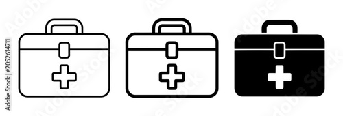First Aid Kit Icons, Medical Bag Vector Graphics, Health Emergency Symbols