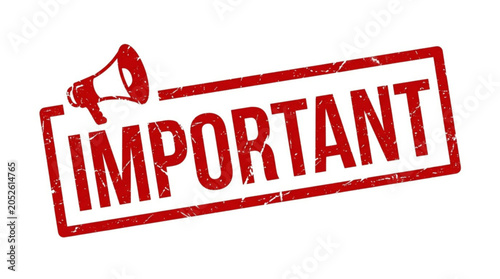 Red Stamp Marking Important Document with Megaphone Icon on White Background