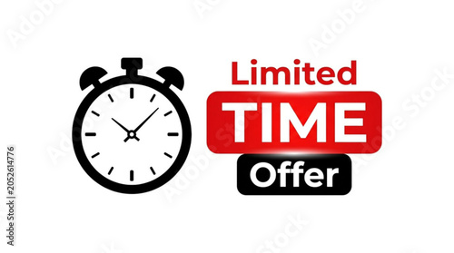 Limited Time Offer Concept with Alarm Clock on Red Sale Background