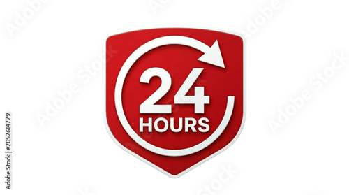 24 Hour Service Shield Logo Design in Bold Red and White Minimalist Style
