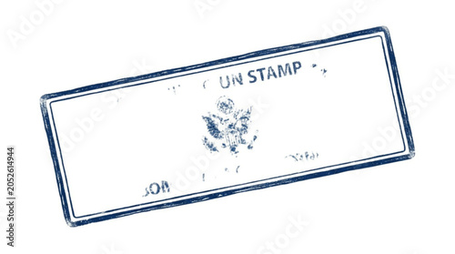White postage stamp with greyhound dog illustration on light blue background isolated