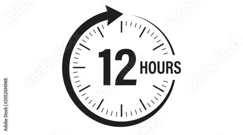 Clock Showing Twelve Hours Minimalist Black and White Time Concept Illustration