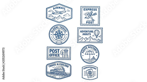 Collection of vintage postal stamps on white background