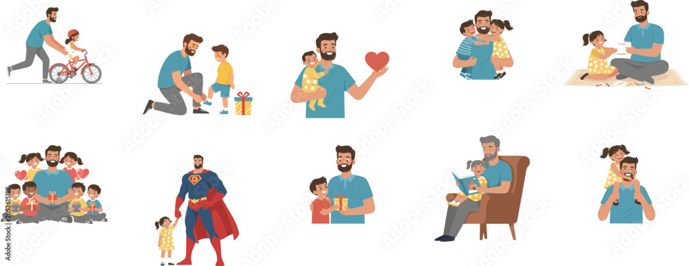 Fototapeta premium Father and Children Celebrating, Fathers Day Gift Giving and Family Bonding