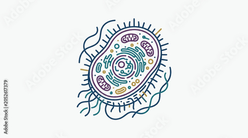 Foto Microscopic illustration of a single bacterial cell structure.