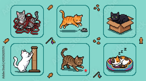 Pixel art cat vector icons