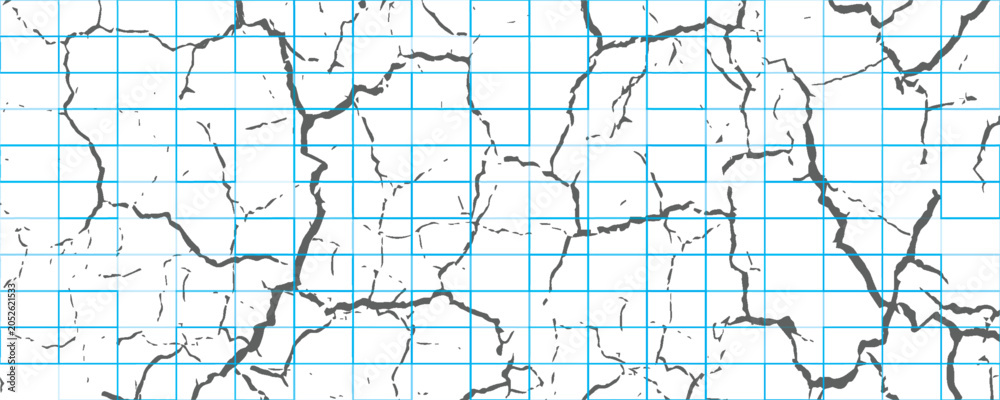 Fototapeta premium Cracked Grid Graph Paper Texture With Black Fracture Lines Abstract Background