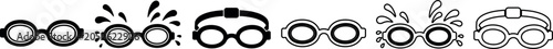 Swim goggles in different styles with splash water icons