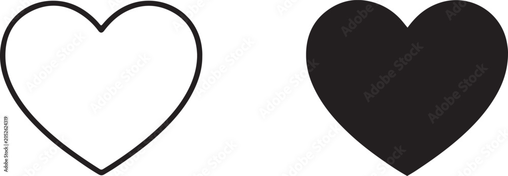 Obraz premium Thin Line Heart Love Silhouette and Outline Vector Icon.