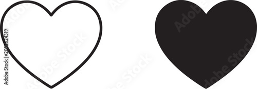 Canvastavla Thin Line Heart Love Silhouette and Outline Vector Icon.