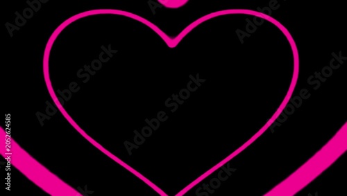 Neon Pink Heart Outline Drawing on Black Background 2K 60 FPS