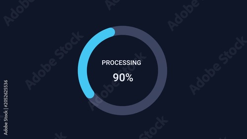 Animated circular processing indicator with percentage display and smooth progress motion on a dark background. Ideal for task execution, data processing, workflow tracking, system operations, and tec