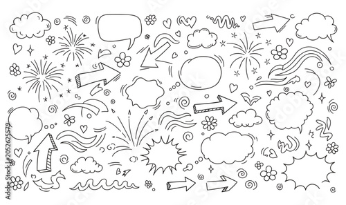 Bild auf Leinwand Premium Festive Doodle  Design Accent Mega Bundle - Hand-Drawn Fireworks, Speech